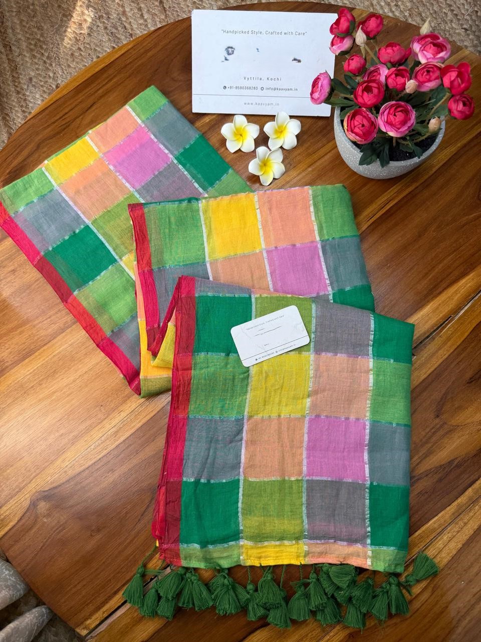 Handloom Multi-Coloured pure mul cotton zari check sarees
